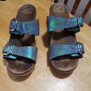 Dansko Sandals Mystic Green & Purple with White Dots sz 41 Adjustable Straps